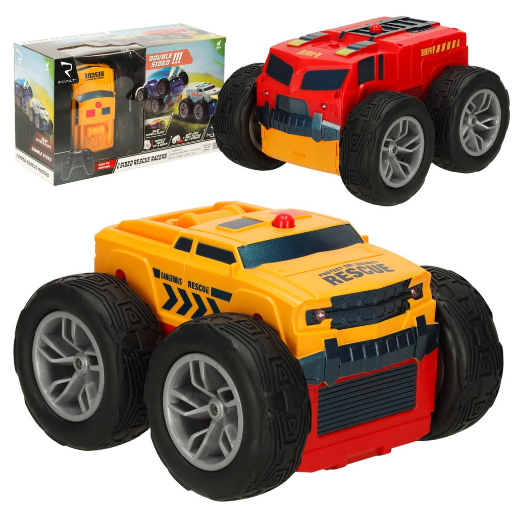 RC Revolt 2 Sided Rescue Racer remote controlled car blue