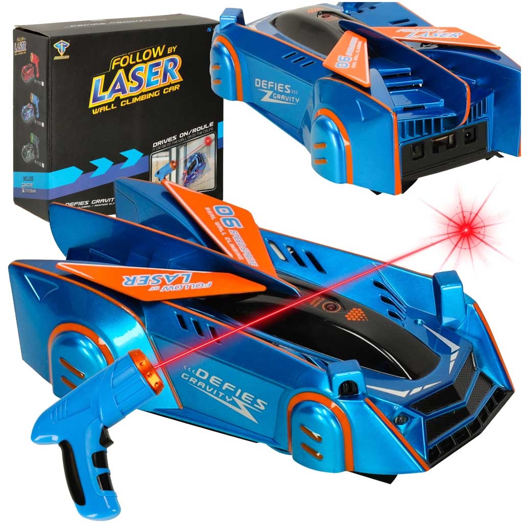RC car laser controlled auto driving on the wall on laser blue