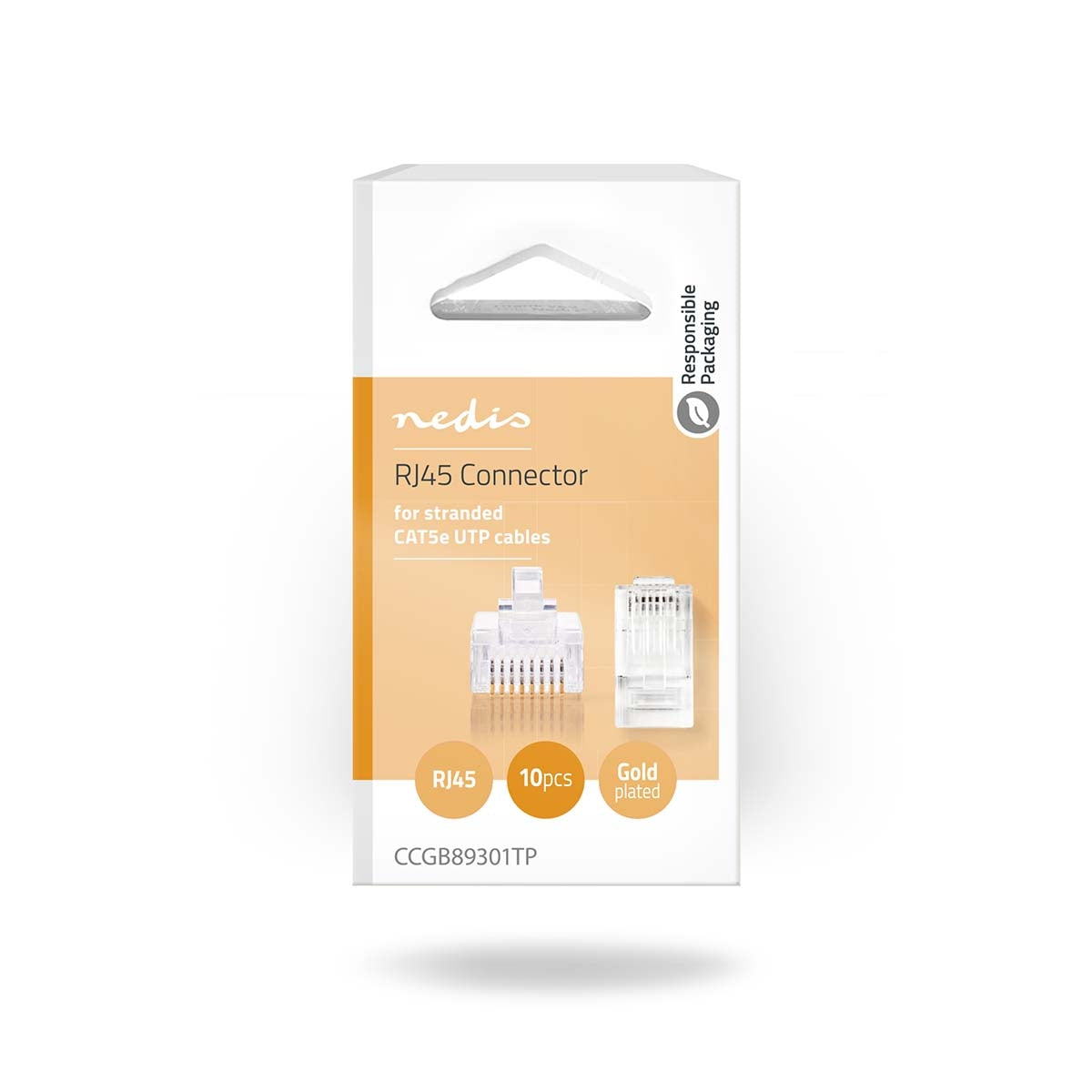 RJ45 connector | Male | Stranded UTP CAT5 | Straight | Gold Plated | 10 pieces. | PVC | Transparent | Box