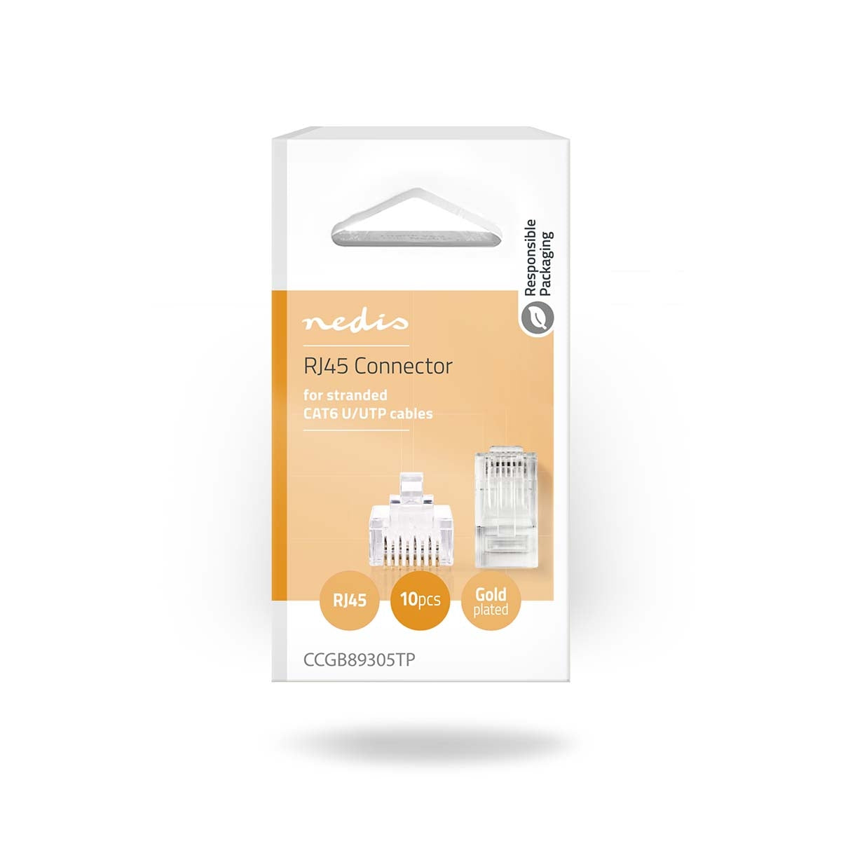 RJ45 connector | Male | Stranded UTP CAT6 | Straight | Gold Plated | 10 pieces. | PVC | Transparent | Box
