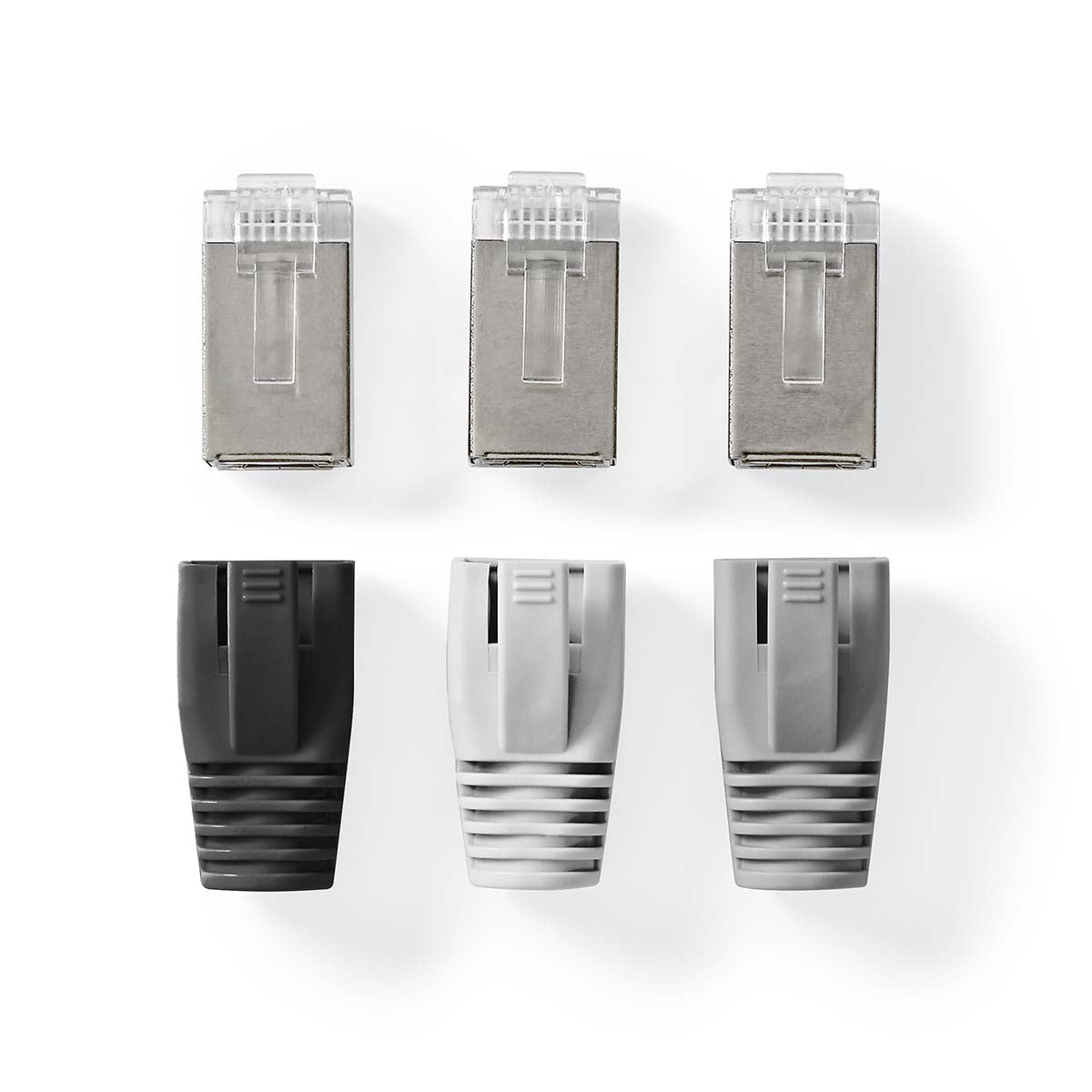 RJ45 connector | RJ45 Pass Through | Solid/Stranded FTP CAT6 | Straight | Gold Plated | 10 pieces. | PVC | Grey/Black/White | Box