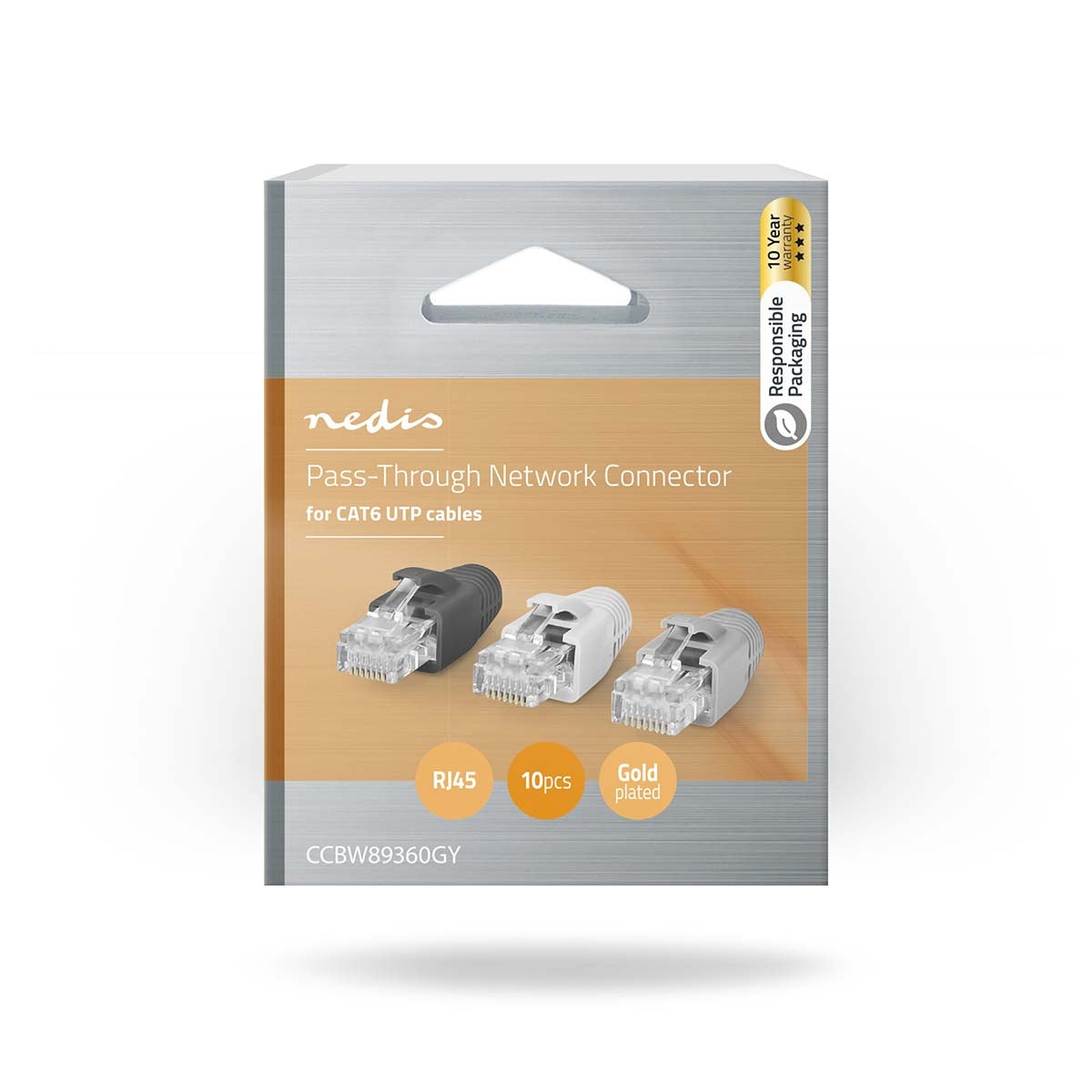 RJ45 connector | RJ45 Pass Through | Solid/Stranded UTP CAT6 | Straight | Gold Plated | 10 pieces. | PVC | Grey/Black/White | Box