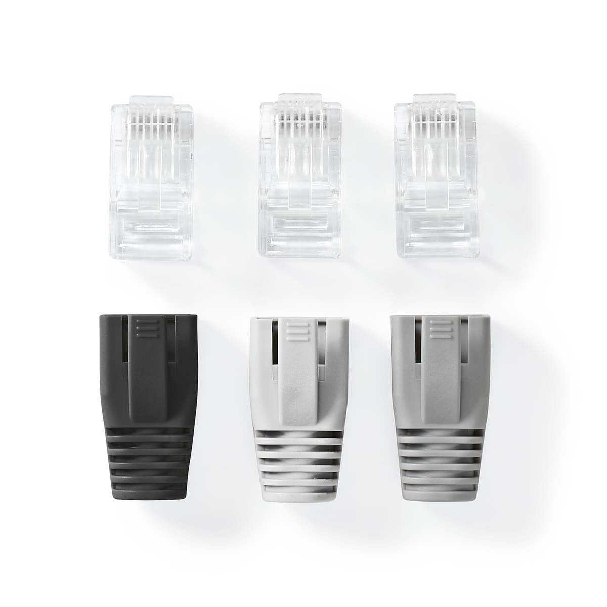 RJ45 connector | RJ45 Pass Through | Solid/Stranded UTP CAT6 | Straight | Gold Plated | 10 pieces. | PVC | Grey/Black/White | Box