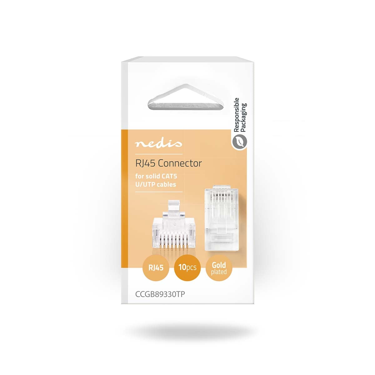 RJ45 connector | RJ45 Pass Through | Solid UTP CAT5 | Straight | Gold Plated | 10 pieces. | PVC | Transparent | Box