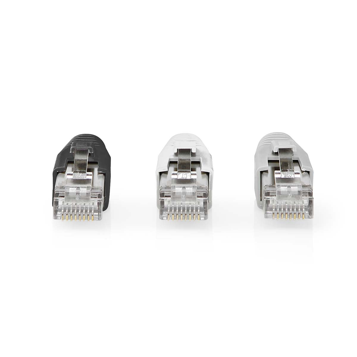 RJ45 connector | RJ45 Pass Through | Solid/stranded FTP CAT6a | Straight | Gold Plated | 10 pieces. | PVC | Grey/Black/White | Box