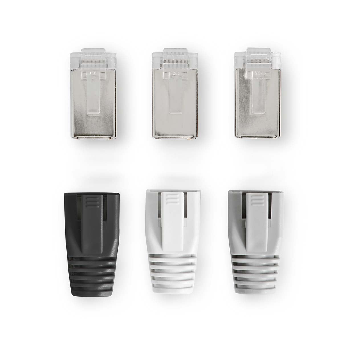 RJ45 connector | RJ45 Pass Through | Solid/stranded FTP CAT6a | Straight | Gold Plated | 10 pieces. | PVC | Grey/Black/White | Box