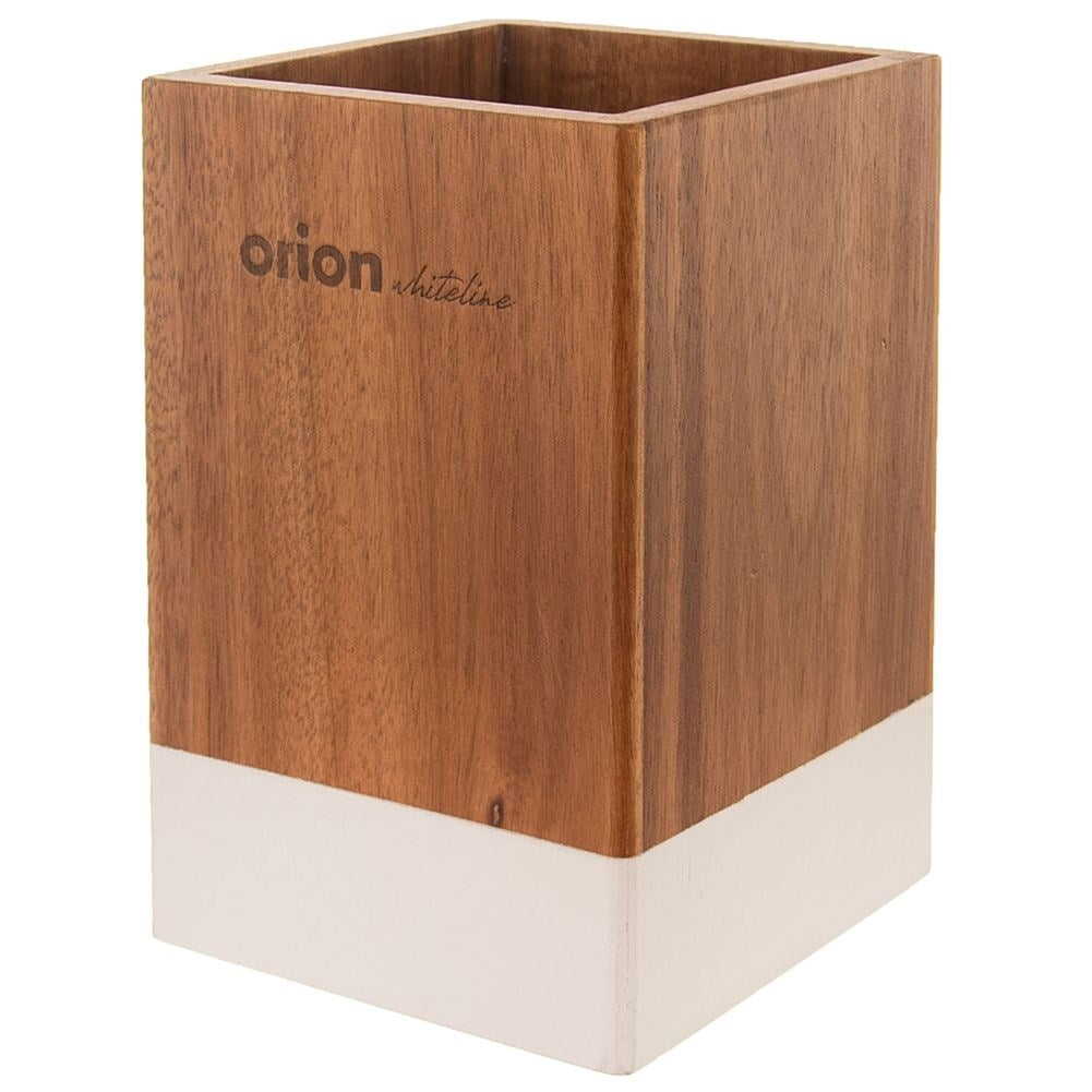 Rack for kitchen utensils in acacia wood with white details