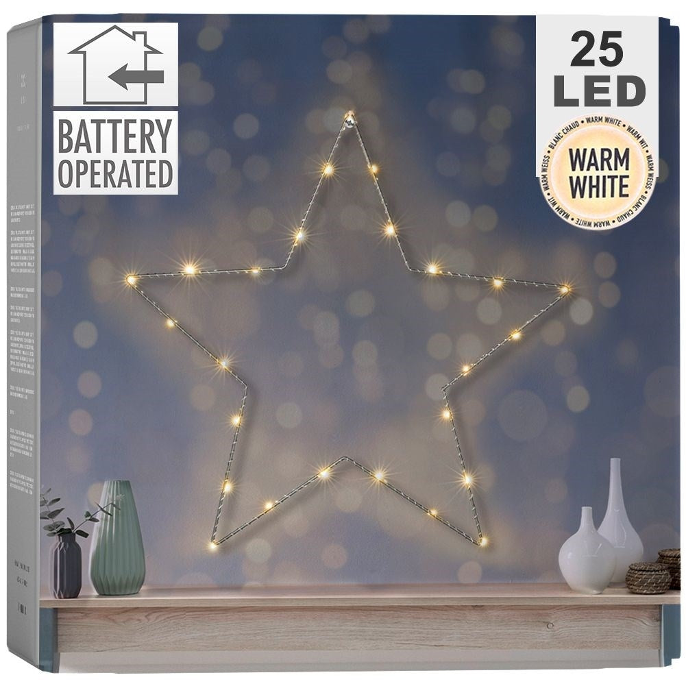 Radiant Star: 25 LED lights, Silver, Battery operated