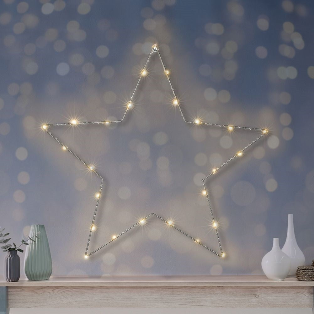 Radiant Star: 25 LED lights, Silver, Battery operated