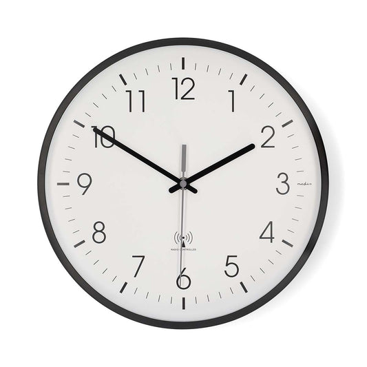 Radio Controlled Wall Clock, 300mm, Silent, Black/White