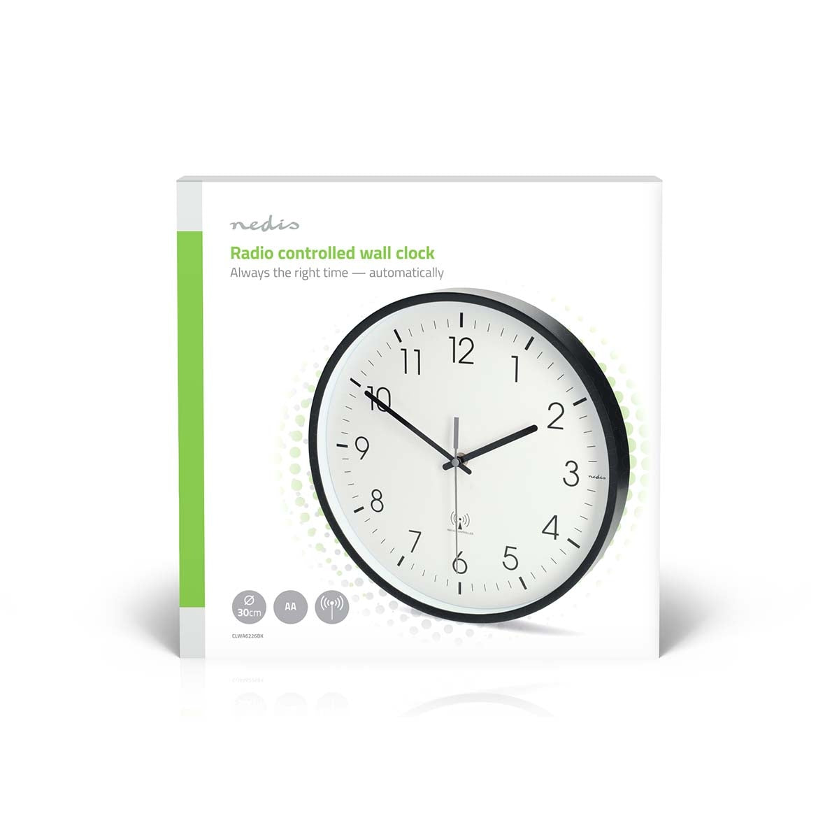 Radio Controlled Wall Clock, 300mm, Silent, Black/White
