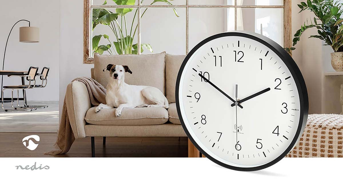 Radio Controlled Wall Clock, 300mm, Silent, Black/White