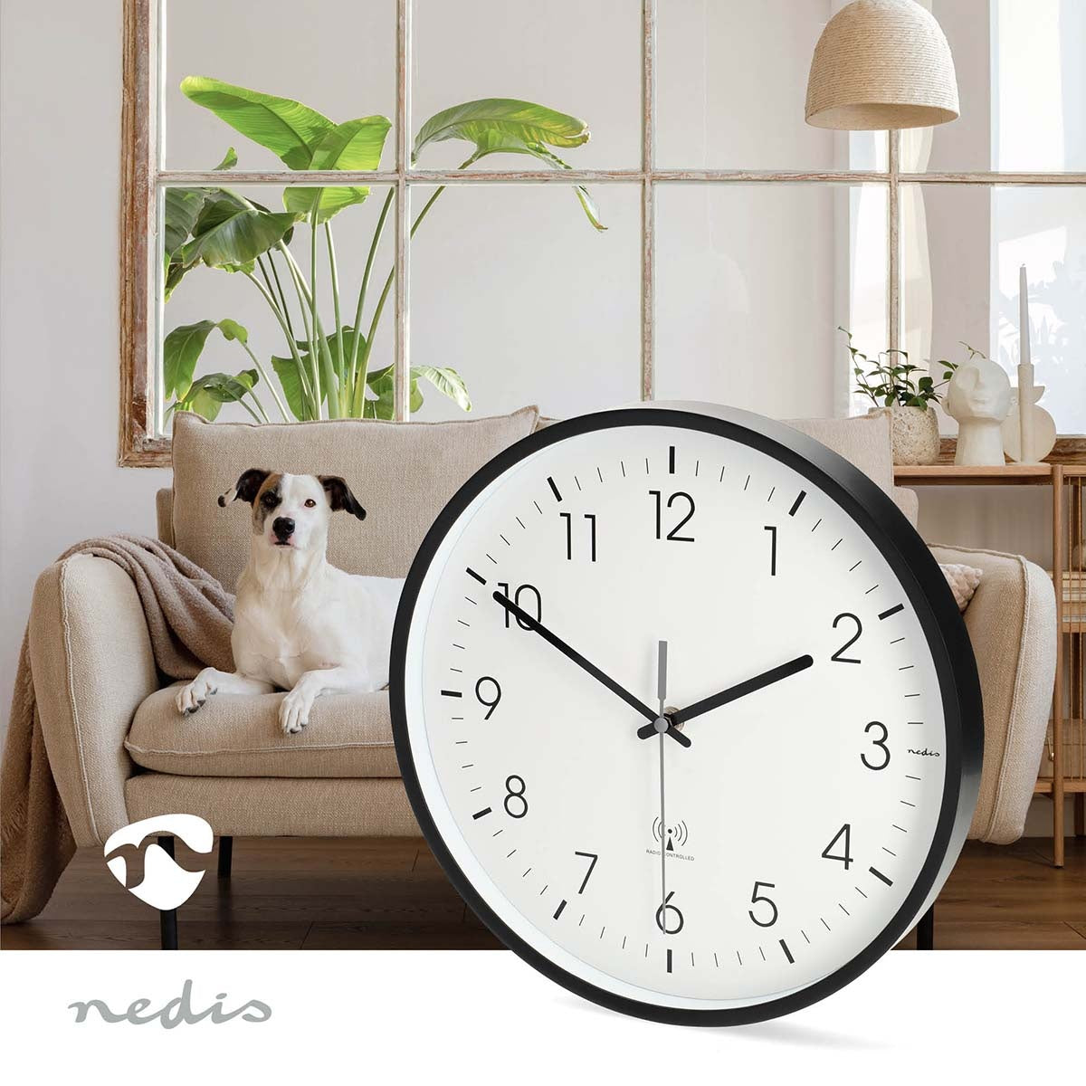 Radio Controlled Wall Clock, 300mm, Silent, Black/White