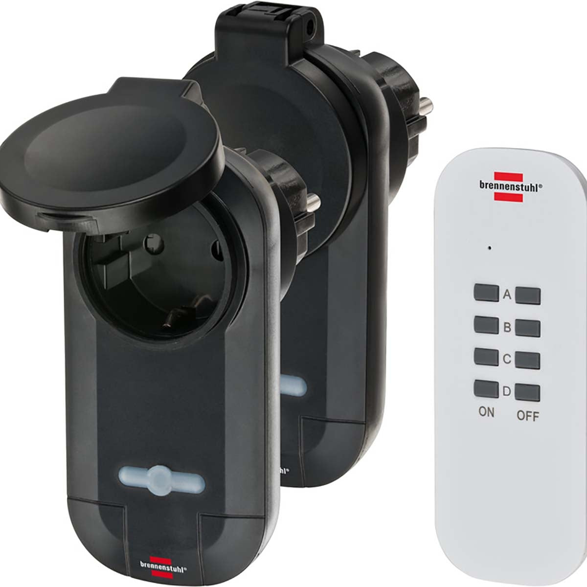 Radio switch kit RC CE1 0201, set of 2 radio-controlled sockets (outdoor area IP44, with hand-held transmitter and increased contact protection) black