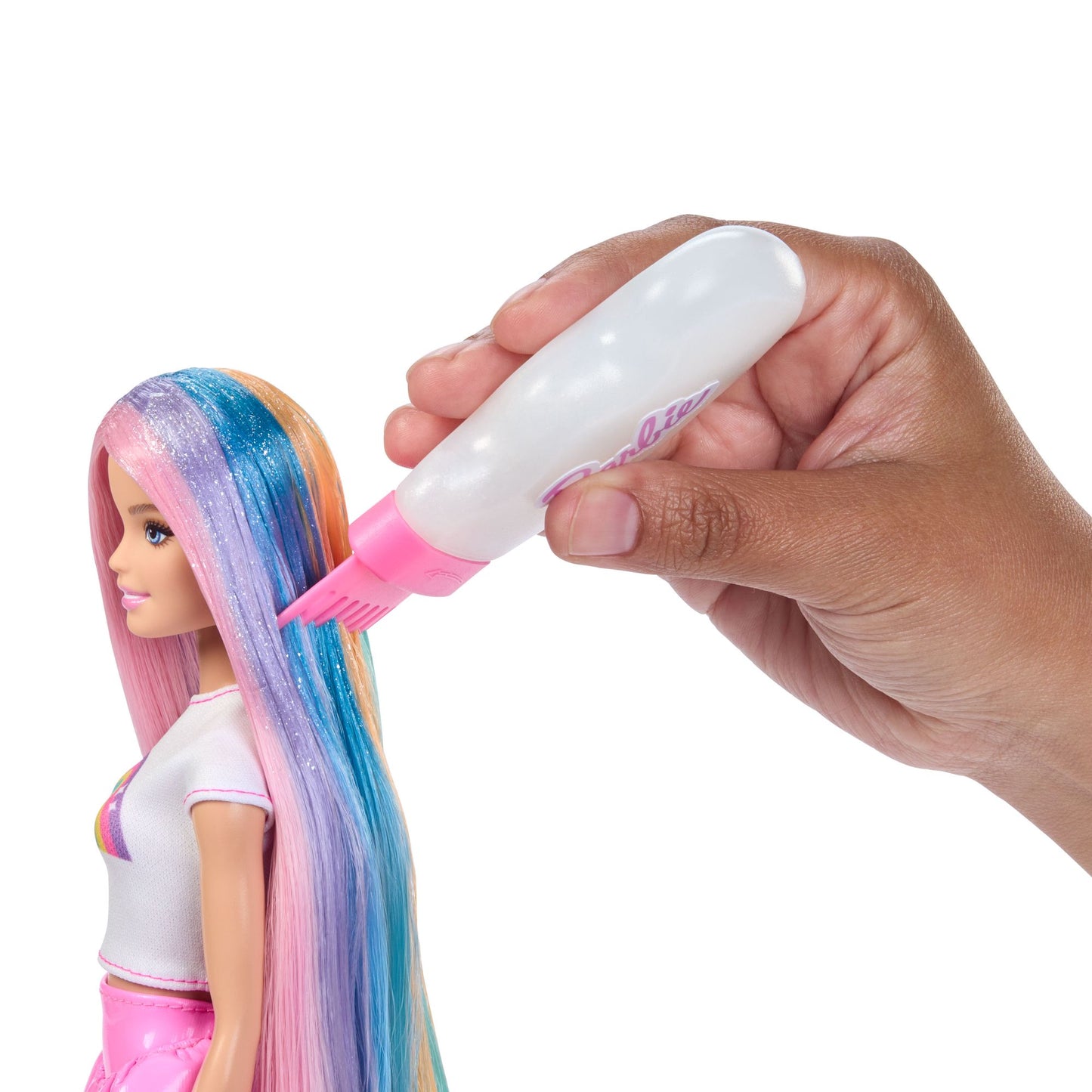 Rainbow Hair Barbie Doll with Glitter Comb & Accessories