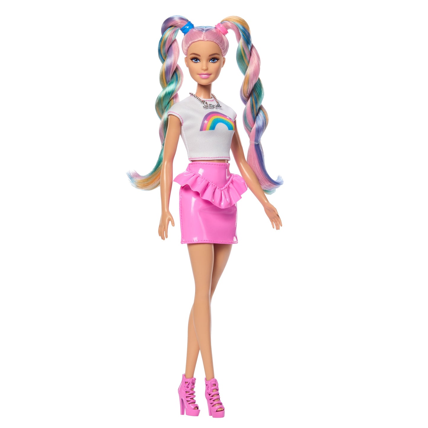 Rainbow Hair Barbie Doll with Glitter Comb & Accessories