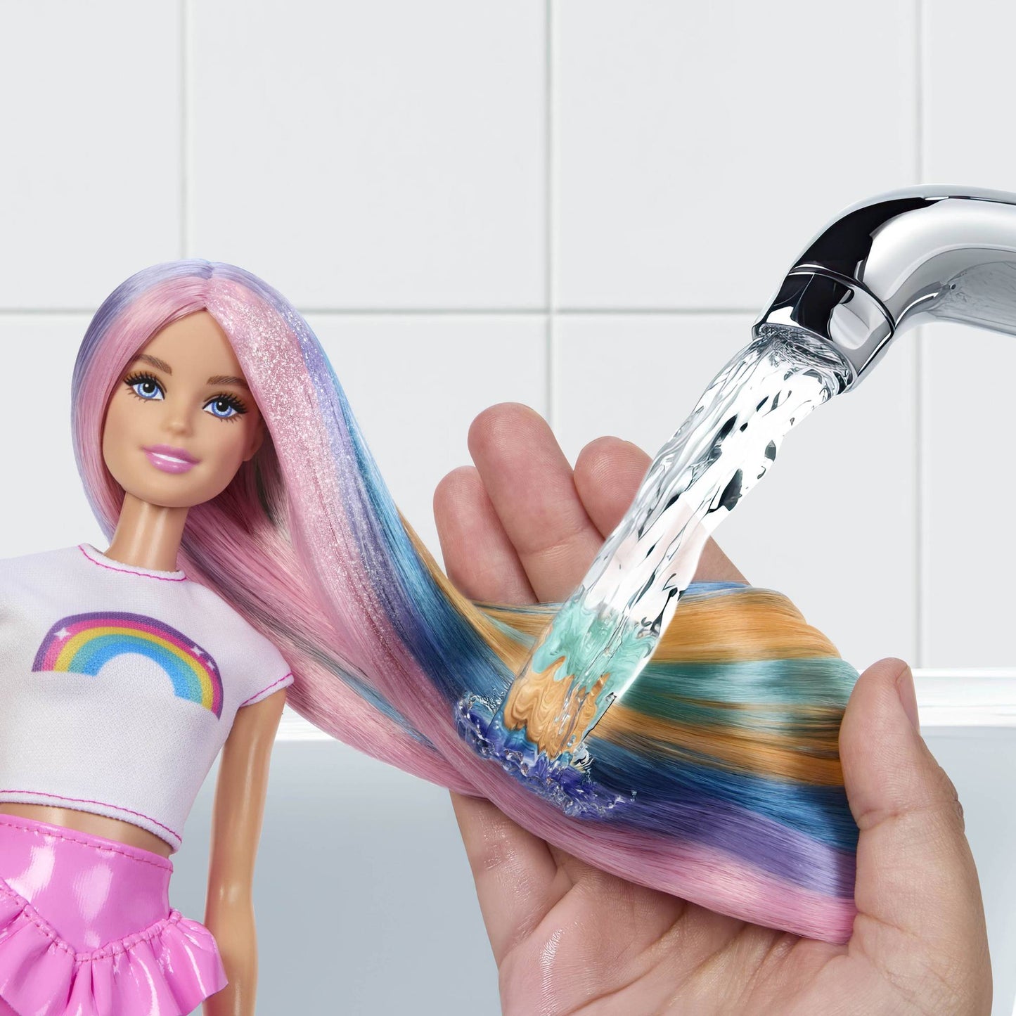 Rainbow Hair Barbie Doll with Glitter Comb & Accessories
