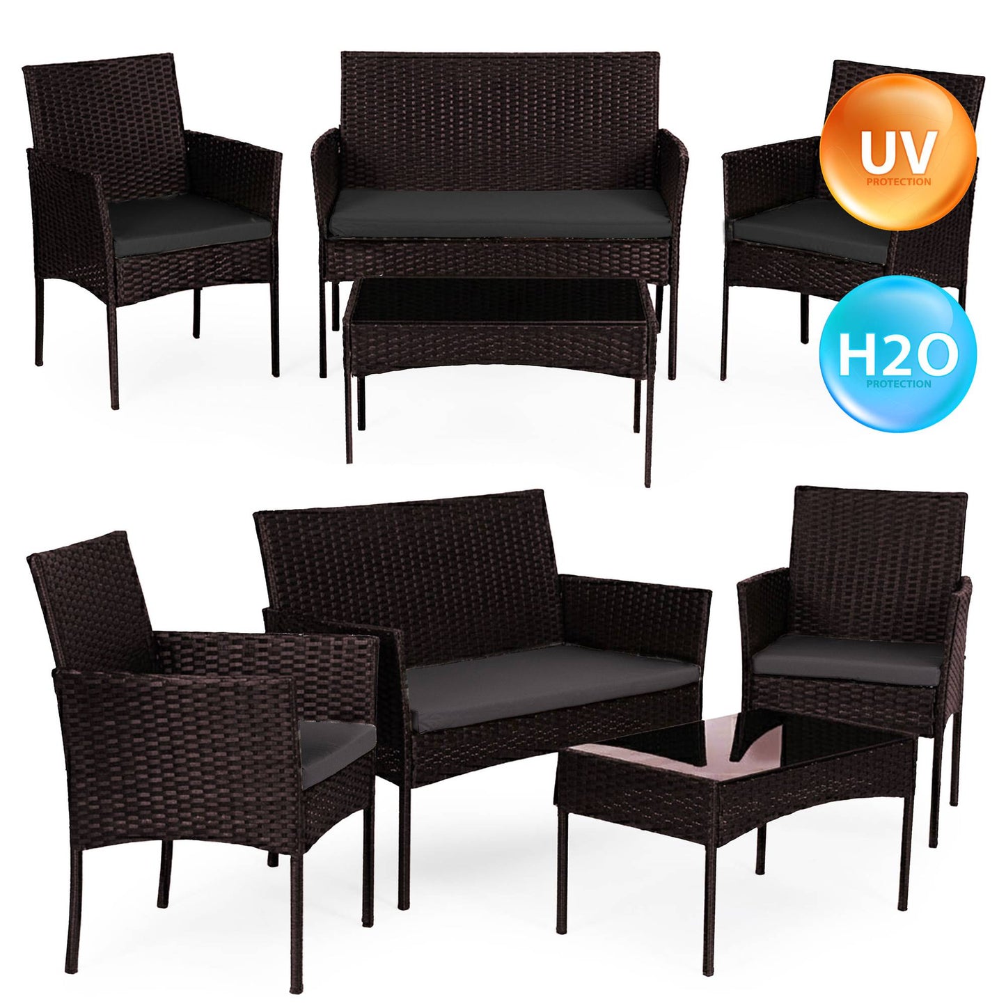 Rattan Garden Furniture Set for 4 with Table & Cushions