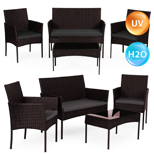 Rattan Garden Furniture Set for 4 with Table & Cushions