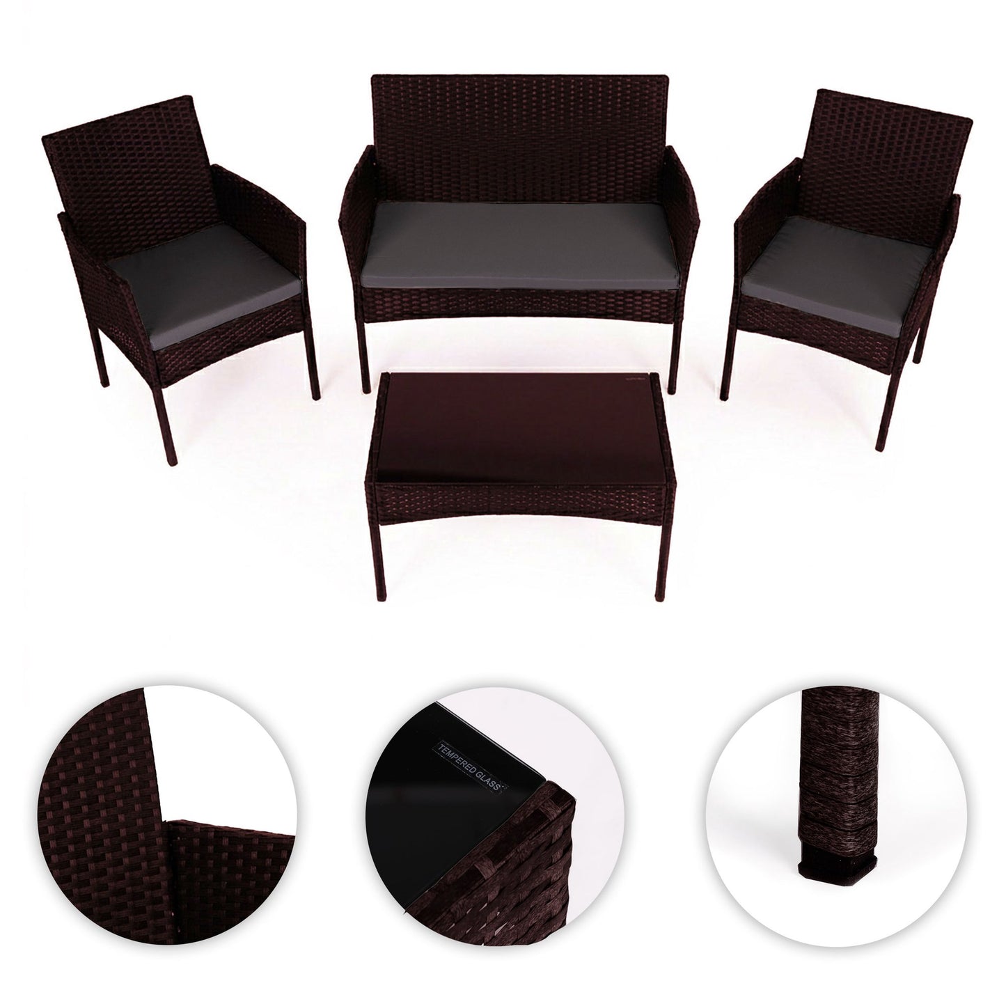Rattan Garden Furniture Set for 4 with Table & Cushions