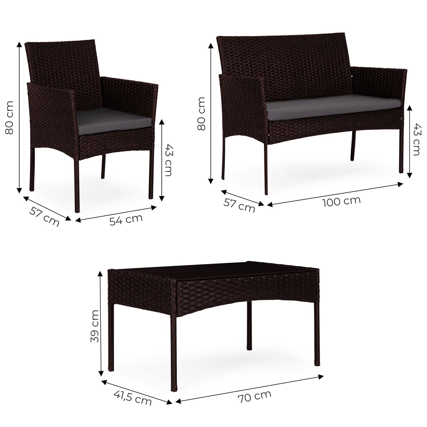 Rattan Garden Furniture Set for 4 with Table & Cushions