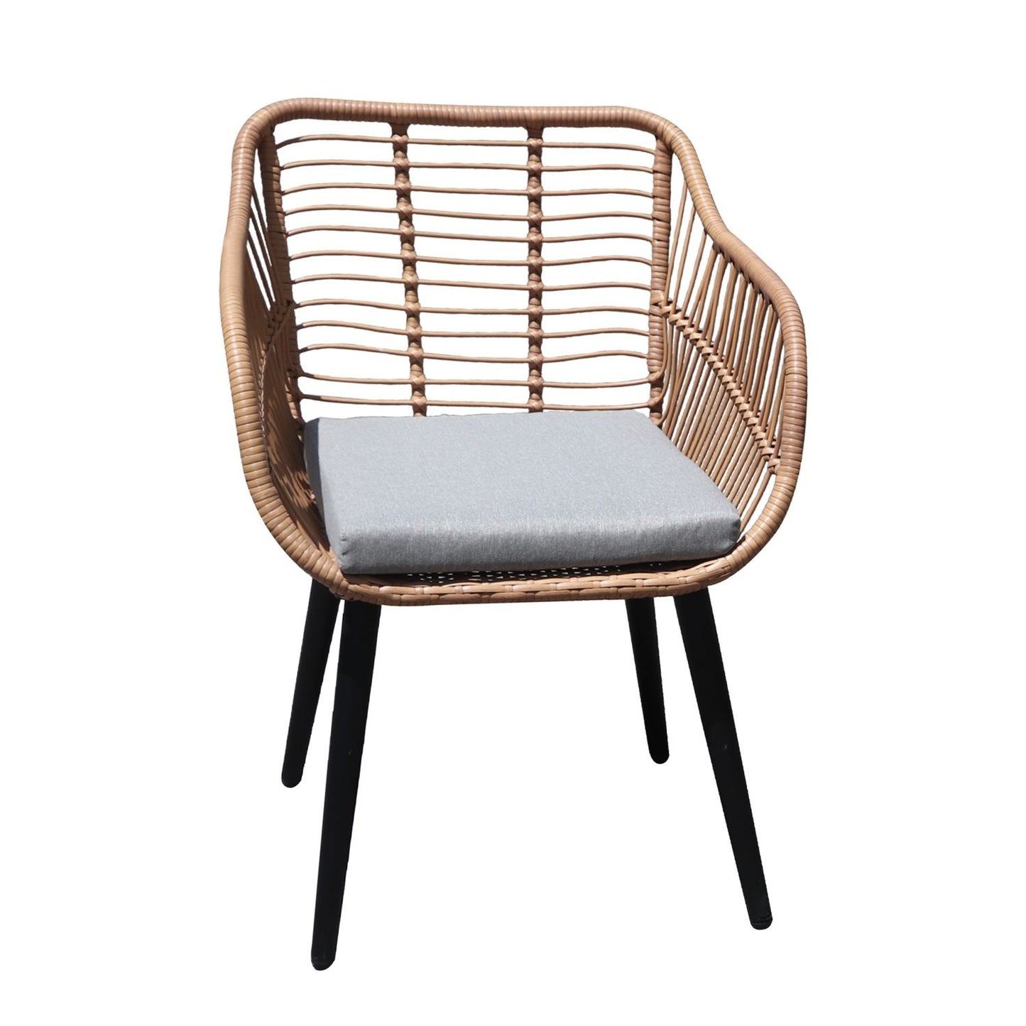 Rattan garden furniture set with chairs and a table with a glass top