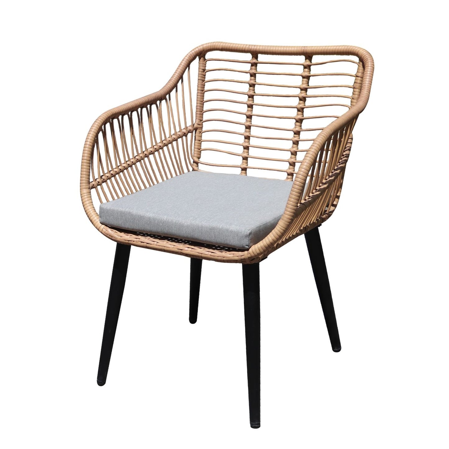 Rattan garden furniture set with chairs and a table with a glass top
