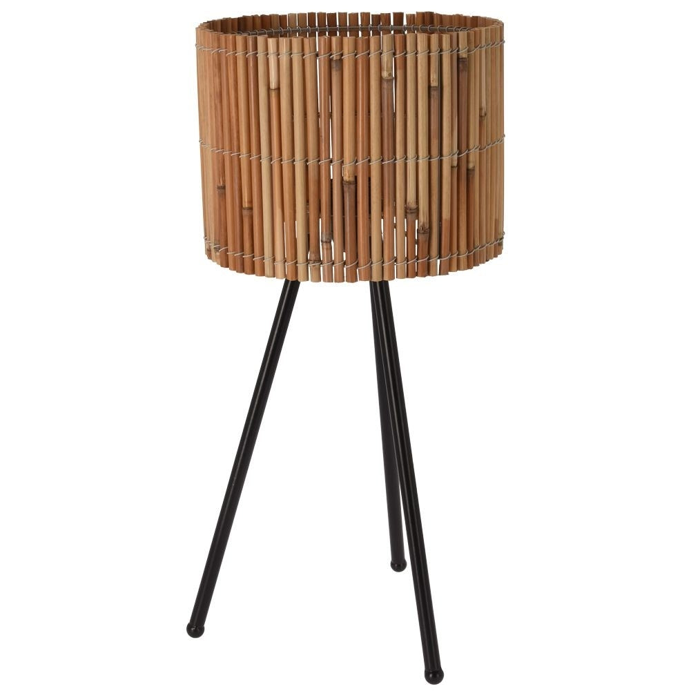 Rattan table lamp with black metal legs for any room