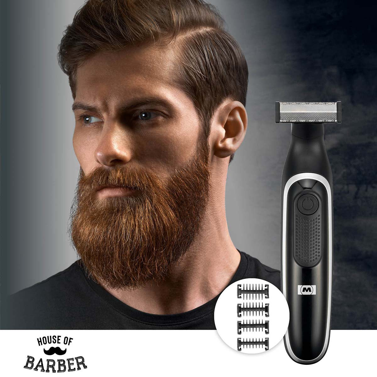 Rechargeable Beard & Body Trimmer with 4 Combs, Black