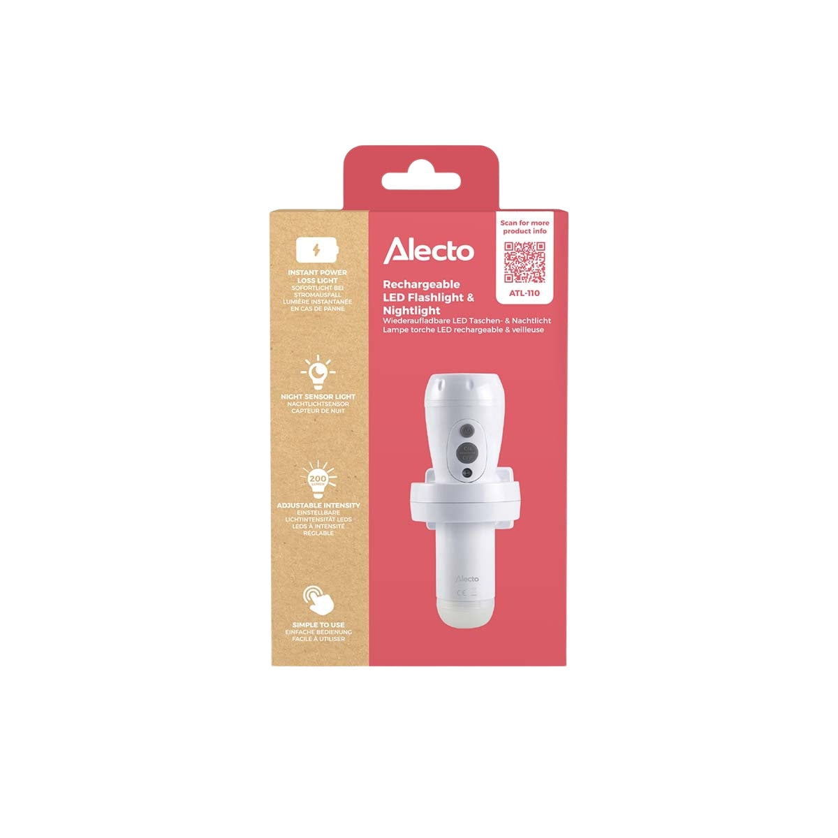 Rechargeable LED Flashlight with Auto Night Light Sensor