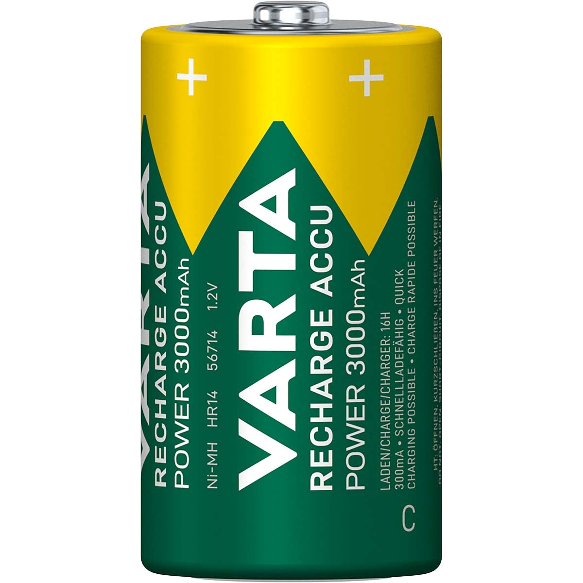 Rechargeable Ni-MH Battery C | 1.2 V DC | 3000 mAh | Preloaded | 2-Blister | HR14 | Green / Yellow