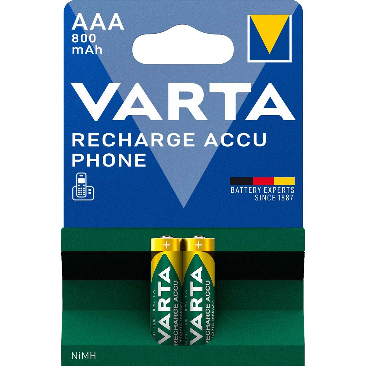 Rechargeable Ni-MH battery AAA | 1.2 V DC | 750 mAh | Preloaded | 2-Blister card