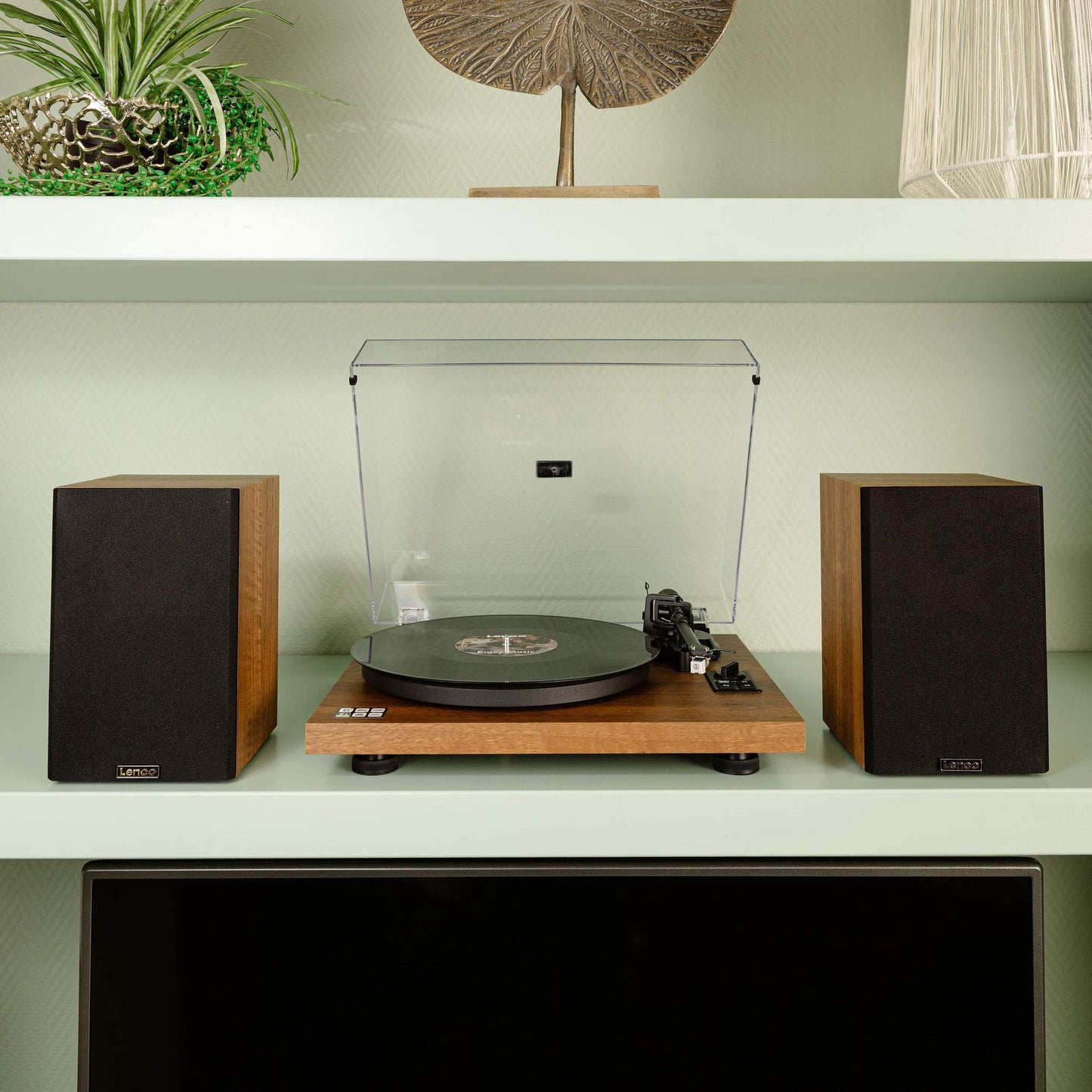 Record Player with Bluetooth, Built-In Amp, 2 Speakers
