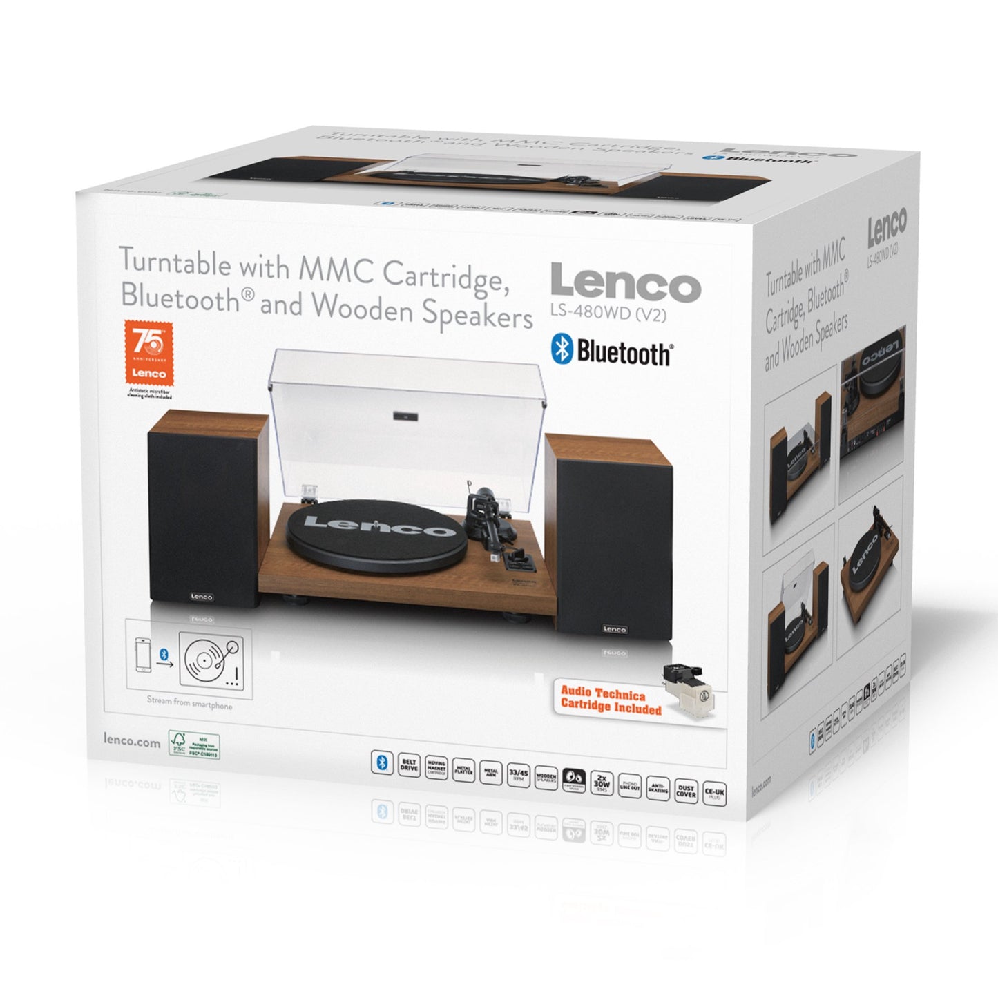 Record Player with Bluetooth, Built-In Amp, 2 Speakers