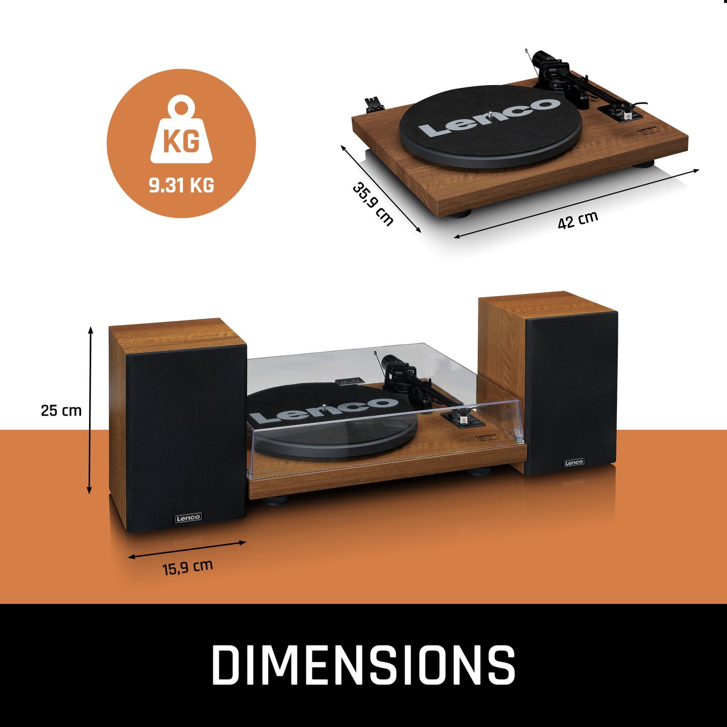 Record Player with Bluetooth, Built-In Amp, 2 Speakers