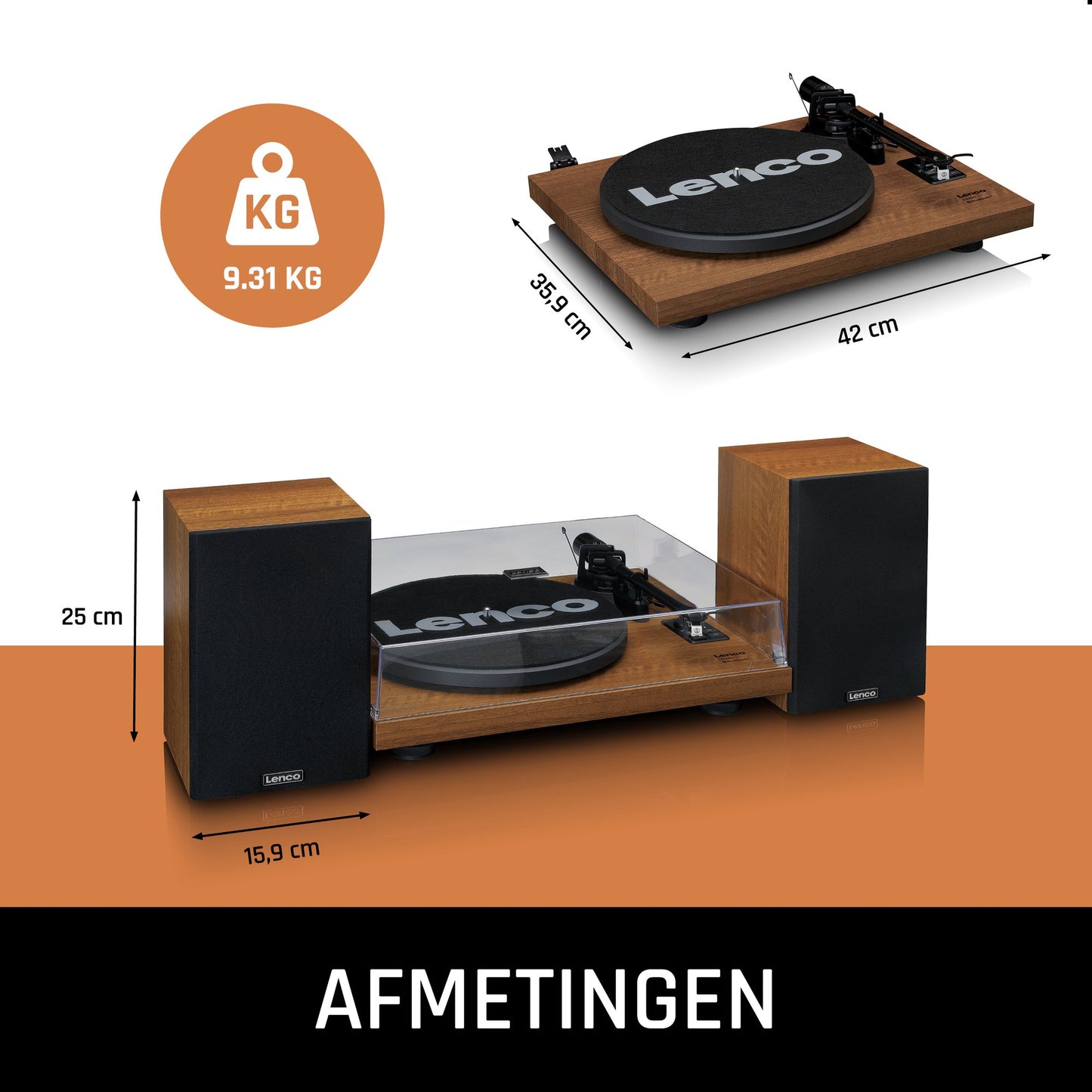 Record Player with Bluetooth, Built-In Amp, 2 Speakers