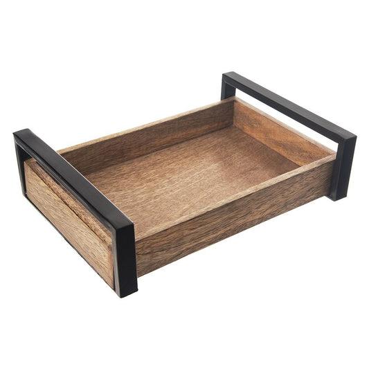 Rectangular Mango Wood Serving Tray with Metal Handle