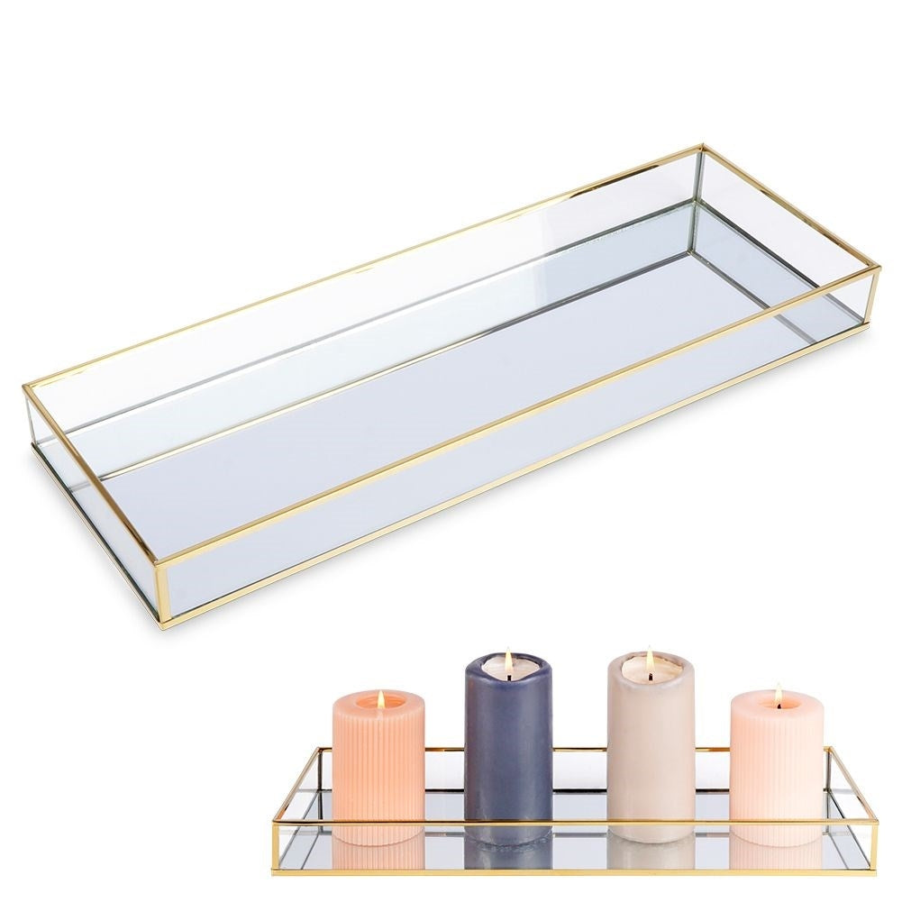 Rectangular Mirror Tray 42x15 cm - Elegant Gold Finish