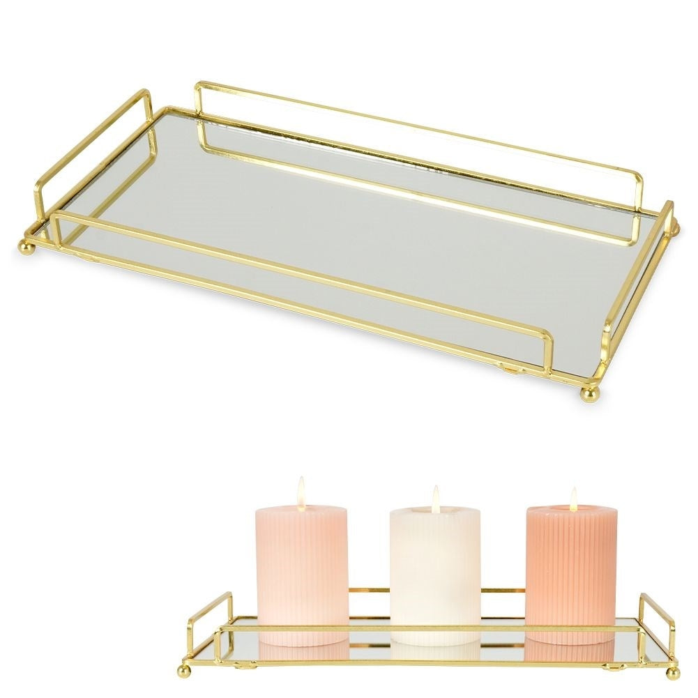 Rectangular Mirror Tray for Candles - 34x16.5 cm, Gold