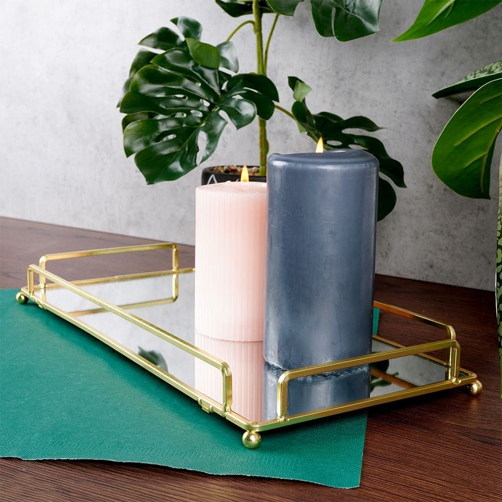 Rectangular Mirror Tray for Candles - 34x16.5 cm, Gold