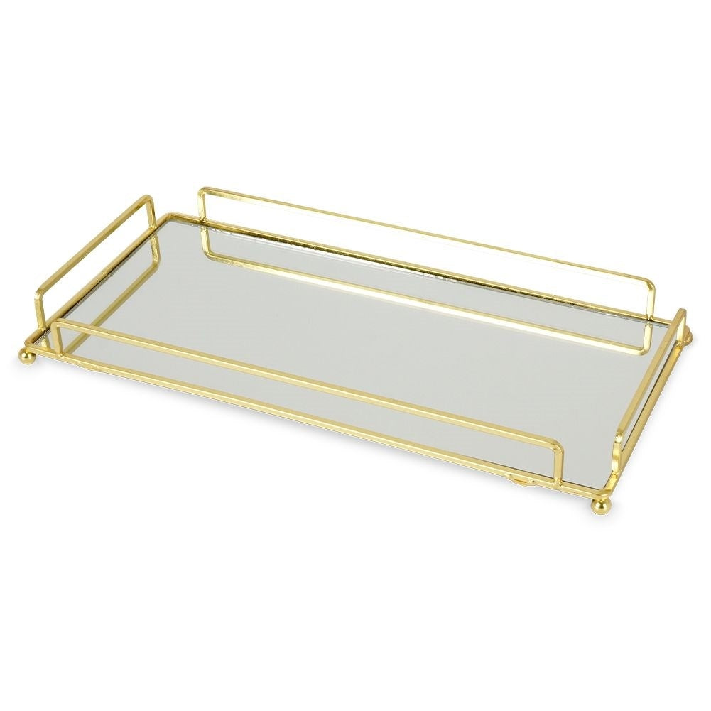 Rectangular Mirror Tray for Candles - 34x16.5 cm, Gold