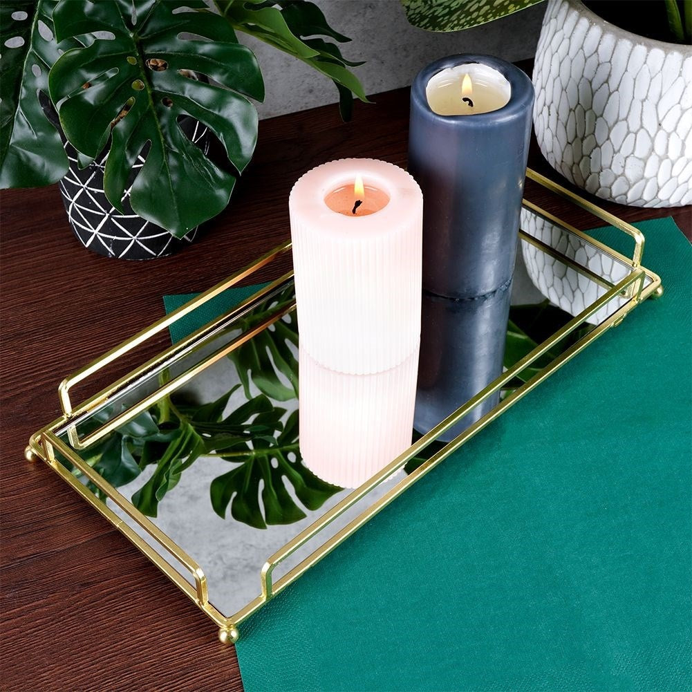 Rectangular Mirror Tray for Candles - 34x16.5 cm, Gold