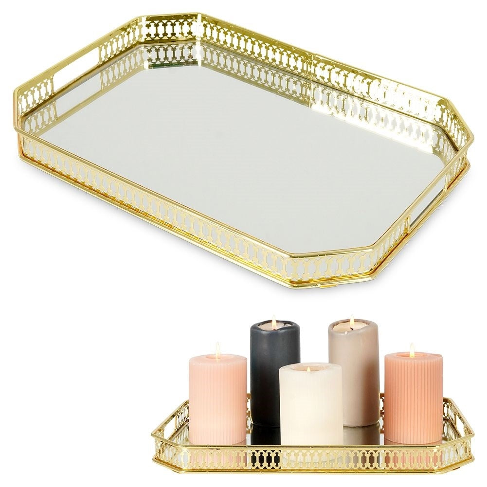 Rectangular Mirror Tray for Candles - 35.5x25 cm Gold