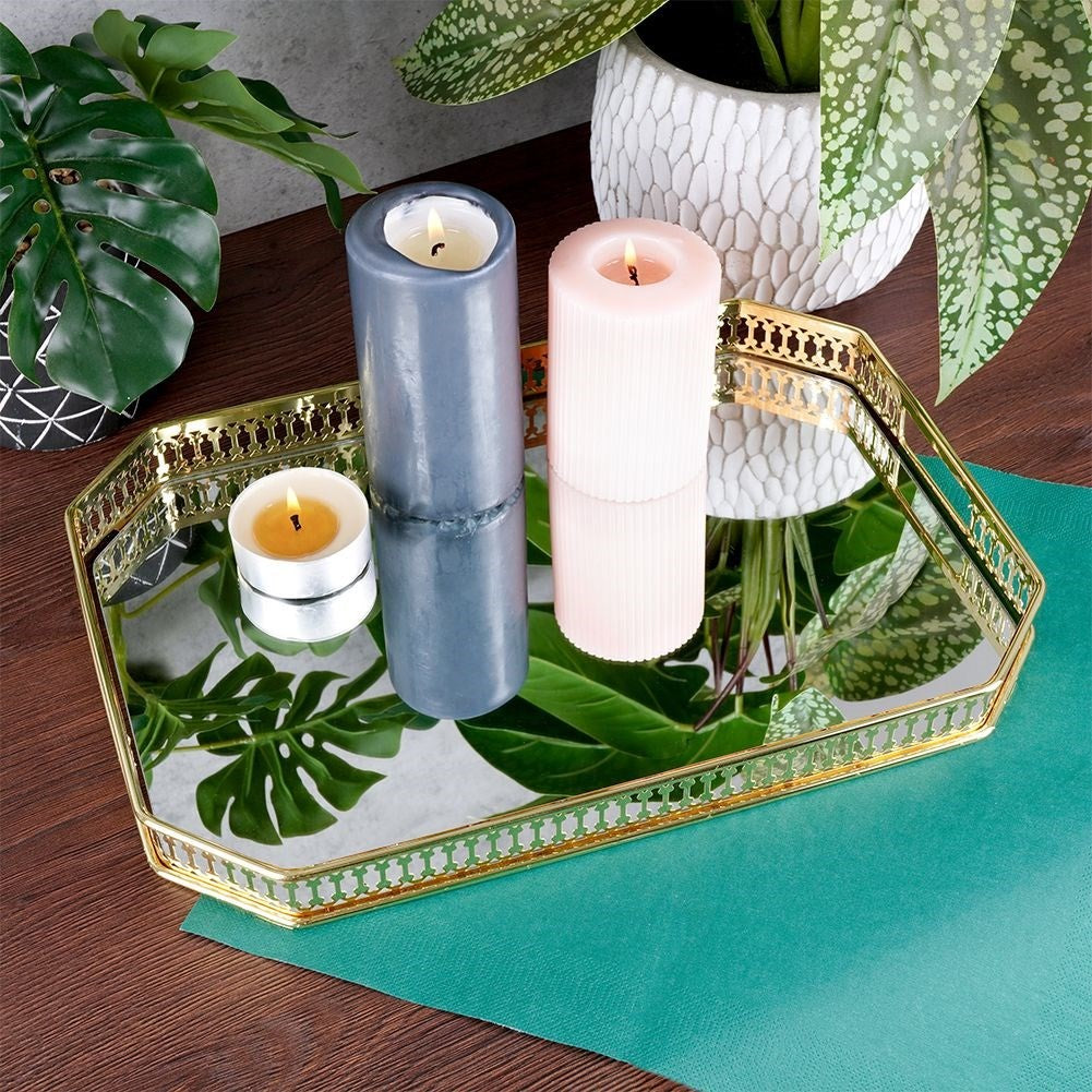 Rectangular Mirror Tray for Candles - 35.5x25 cm Gold
