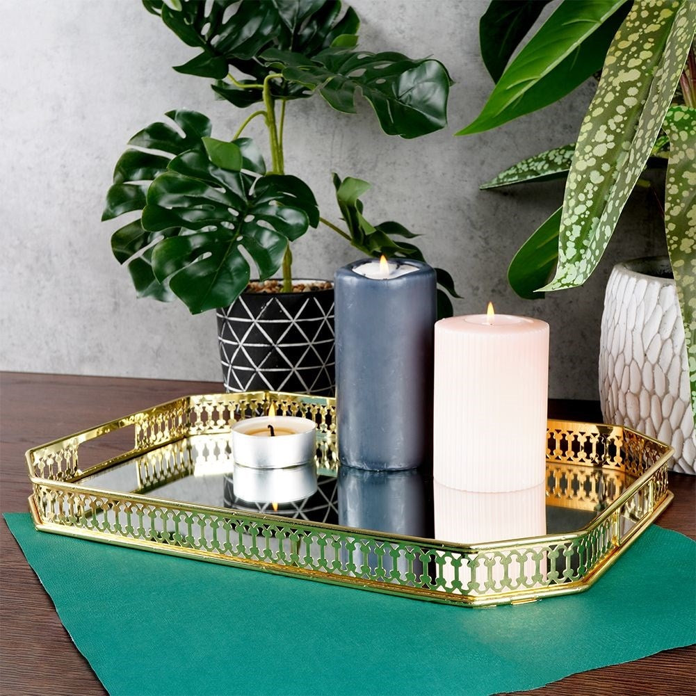 Rectangular Mirror Tray for Candles - 35.5x25 cm Gold
