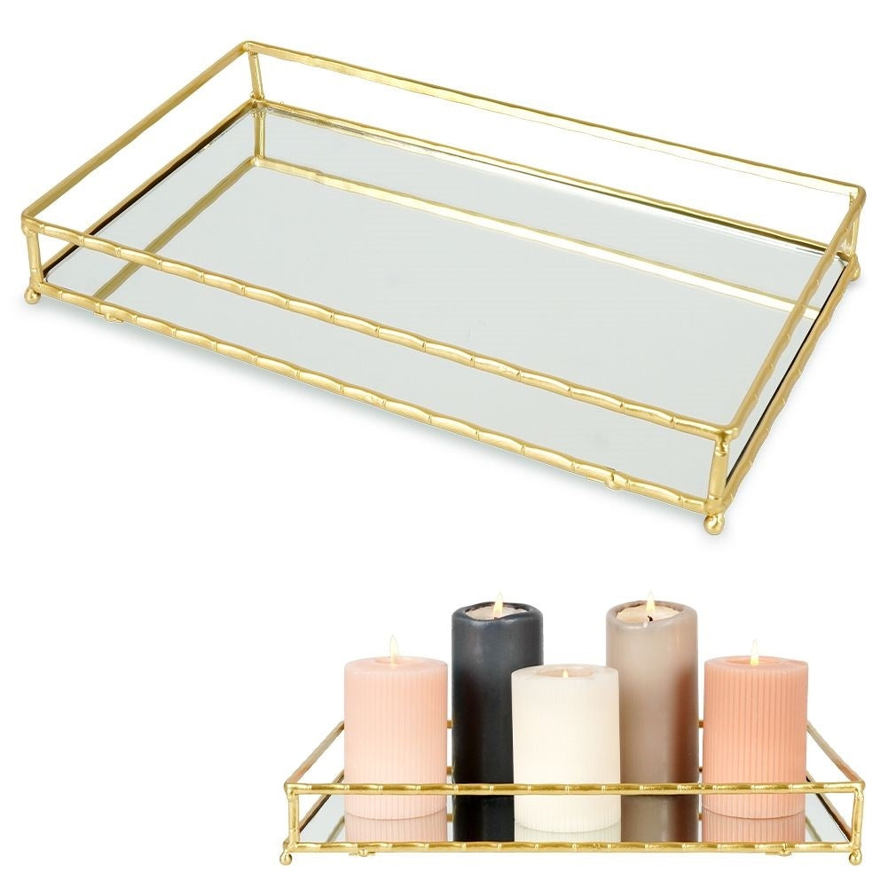 Rectangular Mirror Tray for Candles - 35x20 cm Golden