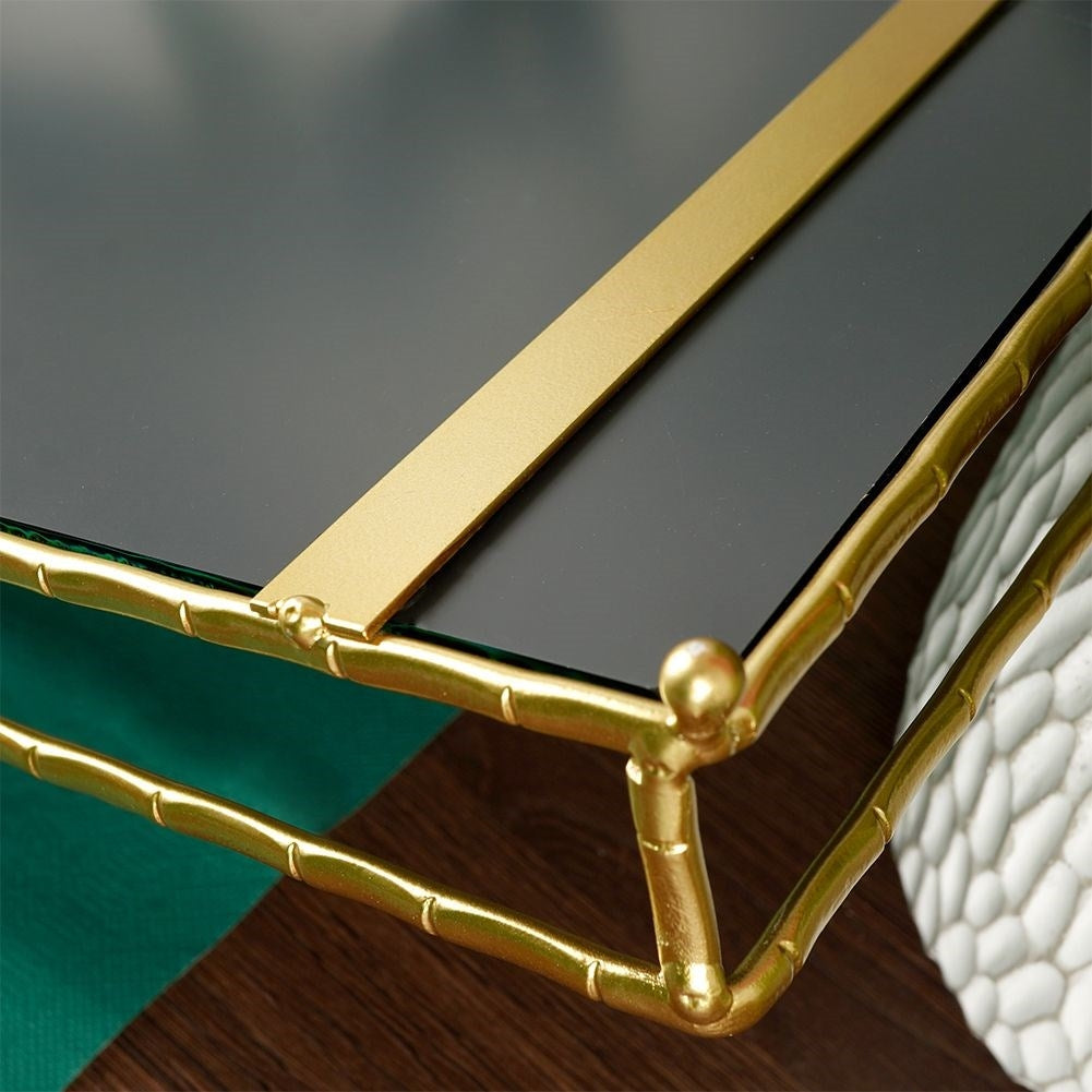 Rectangular Mirror Tray for Candles - 35x20 cm Golden
