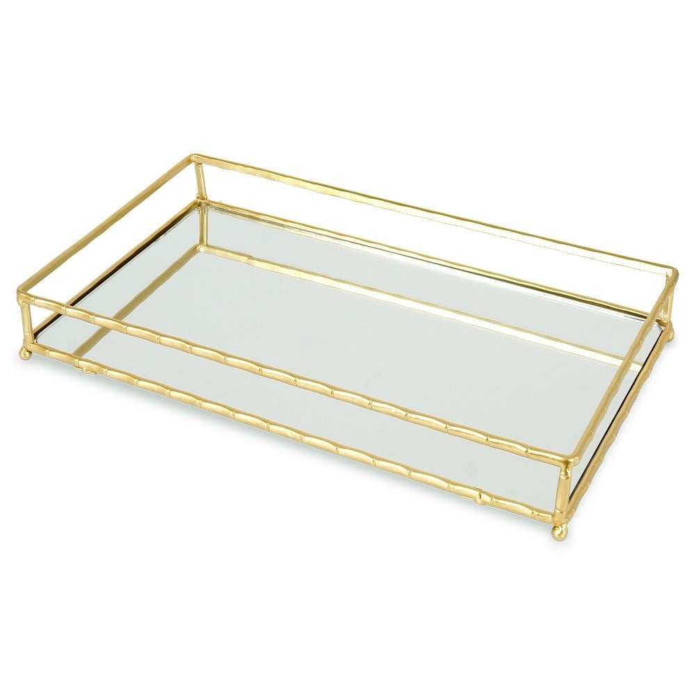 Rectangular Mirror Tray for Candles - 35x20 cm Golden
