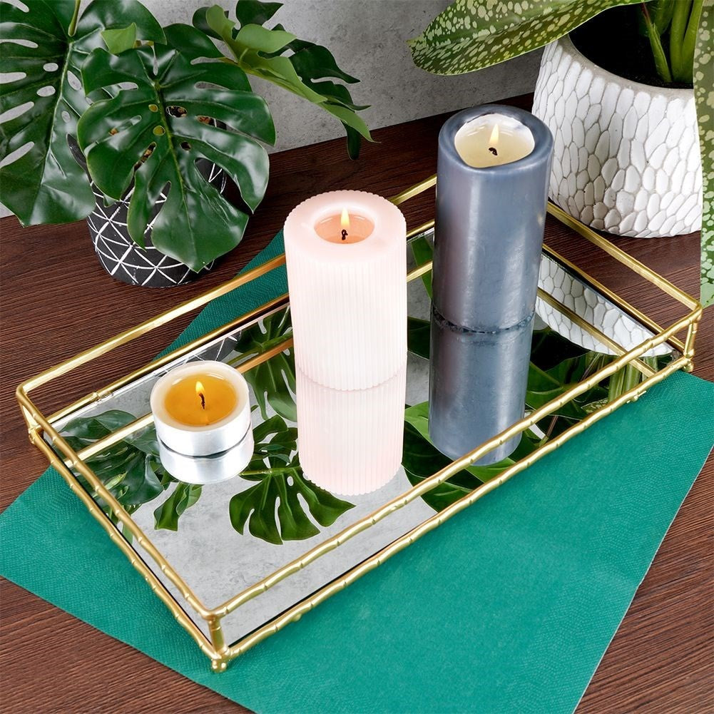 Rectangular Mirror Tray for Candles - 35x20 cm Golden