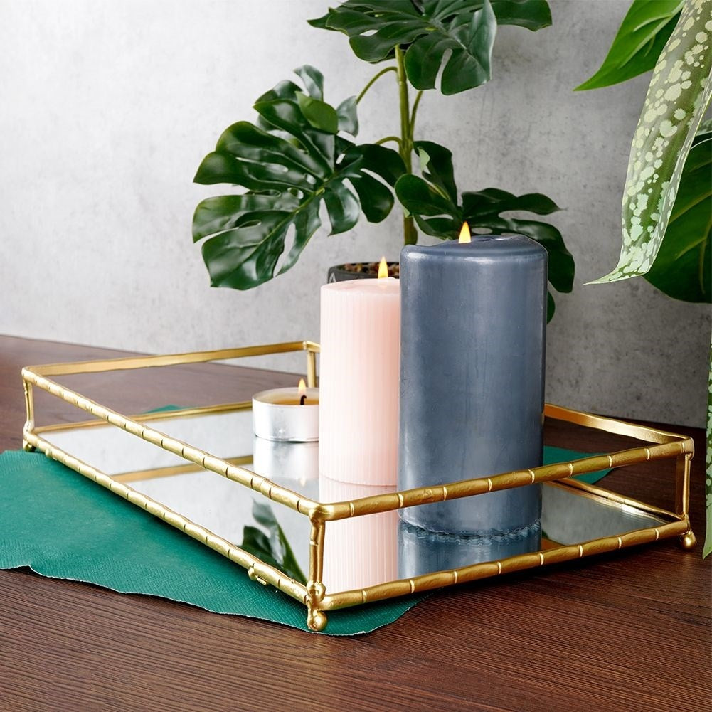 Rectangular Mirror Tray for Candles - 35x20 cm Golden